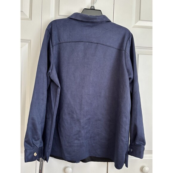 HASTING & SMITH WOMENS SHIRT PLUS SIZE 2X BUTTON DOWN LONG SLEEVE NAVY SHACKET - Picture 4 of 7